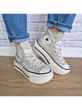 ⭐Converse Chuck Lift Double Stack Beading 6.5 Womens Shoes Sneaker Gray A19339C
